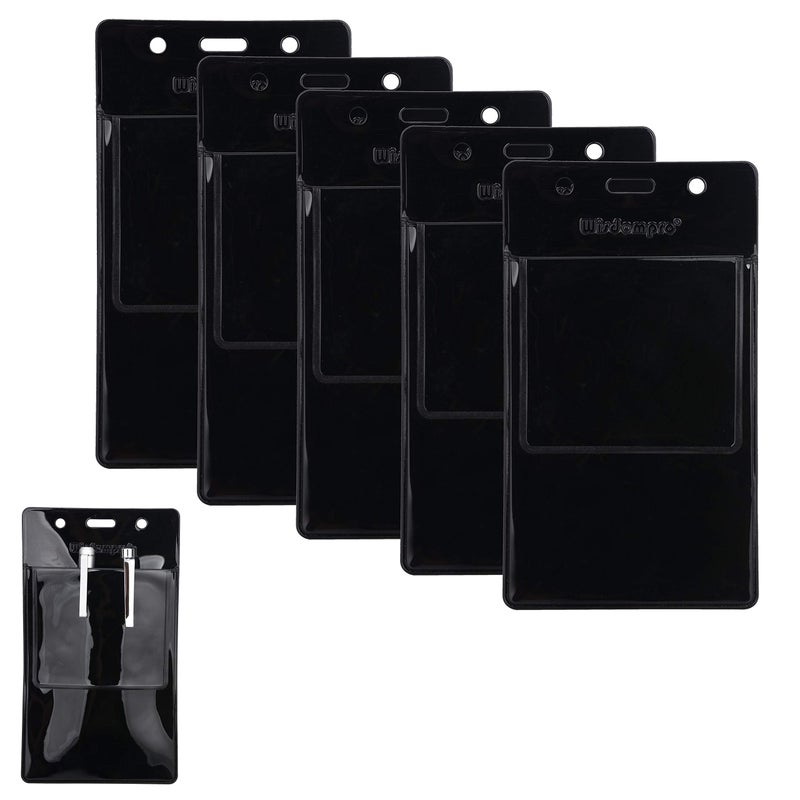 Wisdompro 5 Pack Clear Heavy Duty Pocket Protector for Shirts, Lab Coats, Pants - Multi-Purpose- Holds Pens, Pointers, Cards, and Notes. Top is Pre-Slotted for Lanyard and Has Holes for Nametag -Black - Image 1